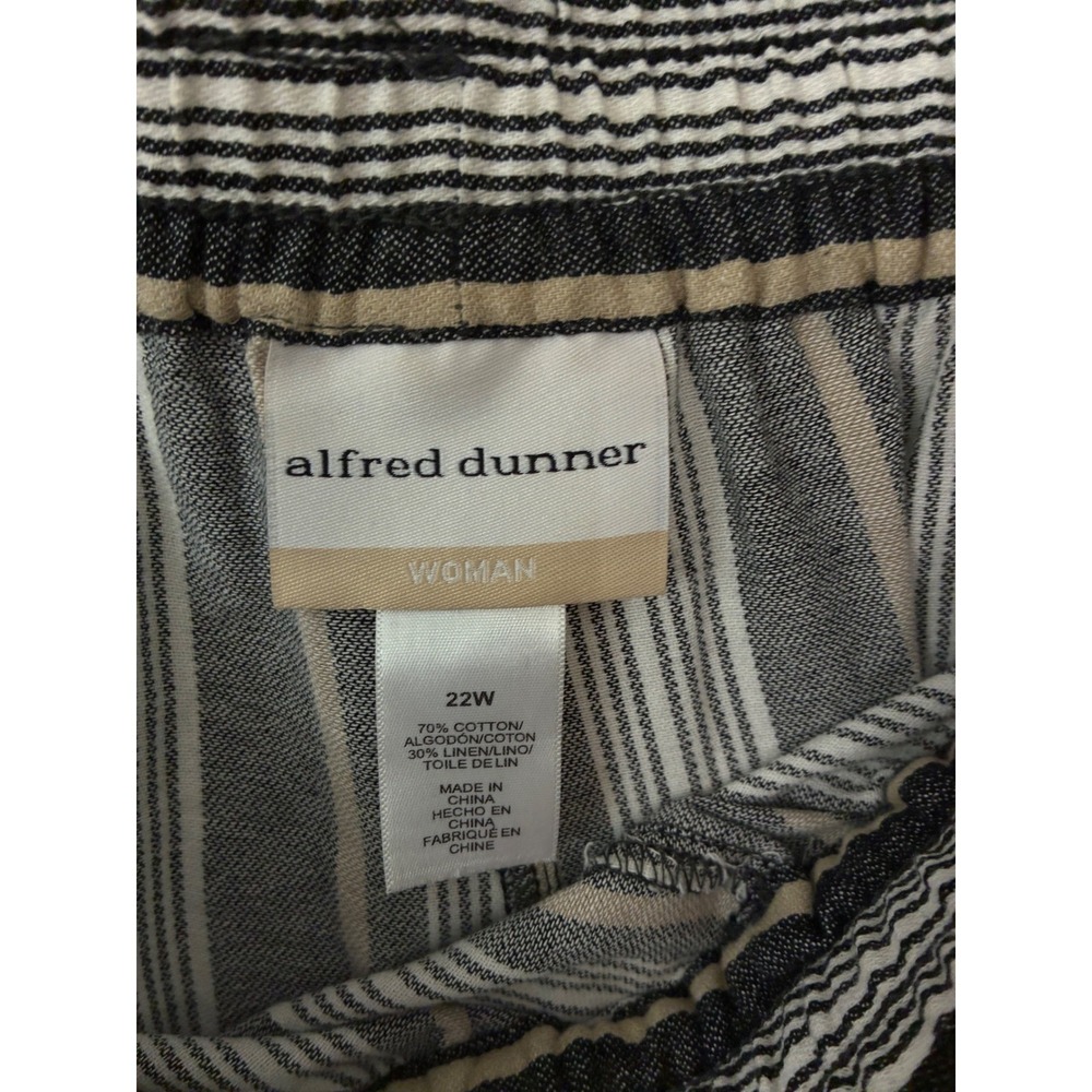 Striped Pants Women 22W Black White Tan Linen Blend Wide Leg Fringe - Picture 8 of 8